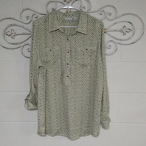 LIZ CLAIBORNE SILK LIKE, LONG SLEEVES WITH ROLL UP TABS  BLOUSE TUNIC TOP